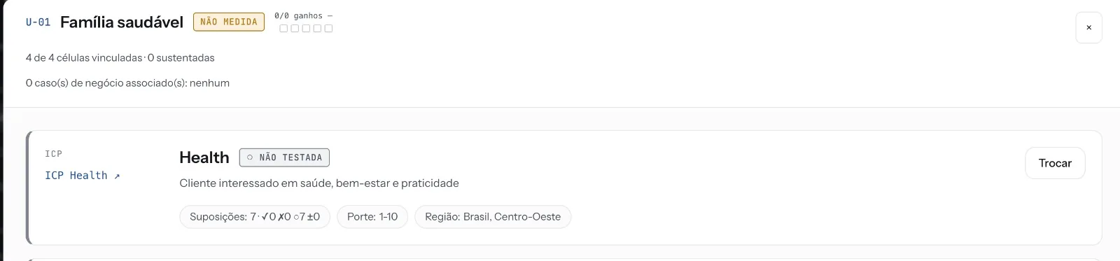 Um ICP aparece vinculado à unidade atômica e às evidências que o sustentam.